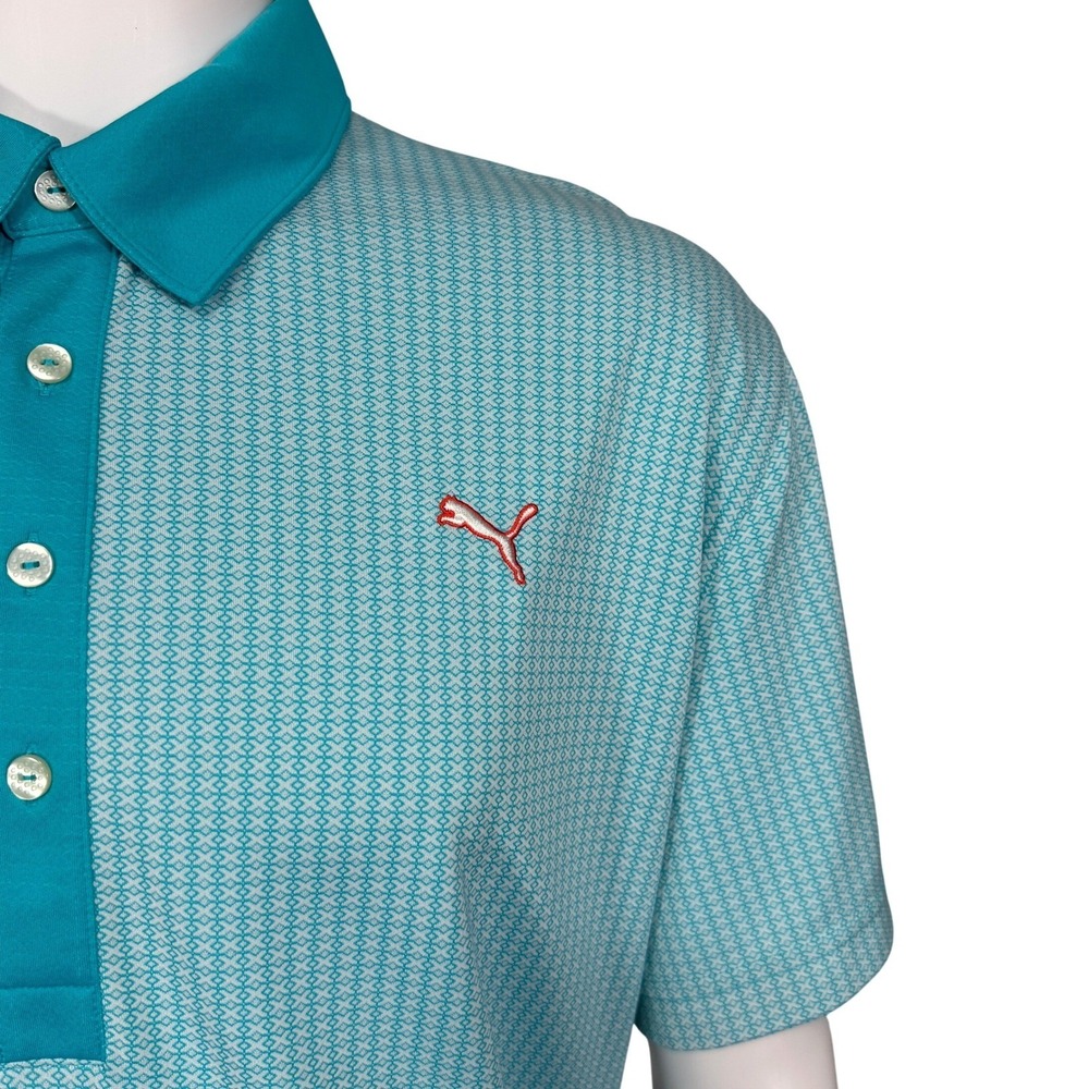 Puma Golf Polo Shirt Men's Teal Gingham Short Sleeve Sport lifestyle Size XXL